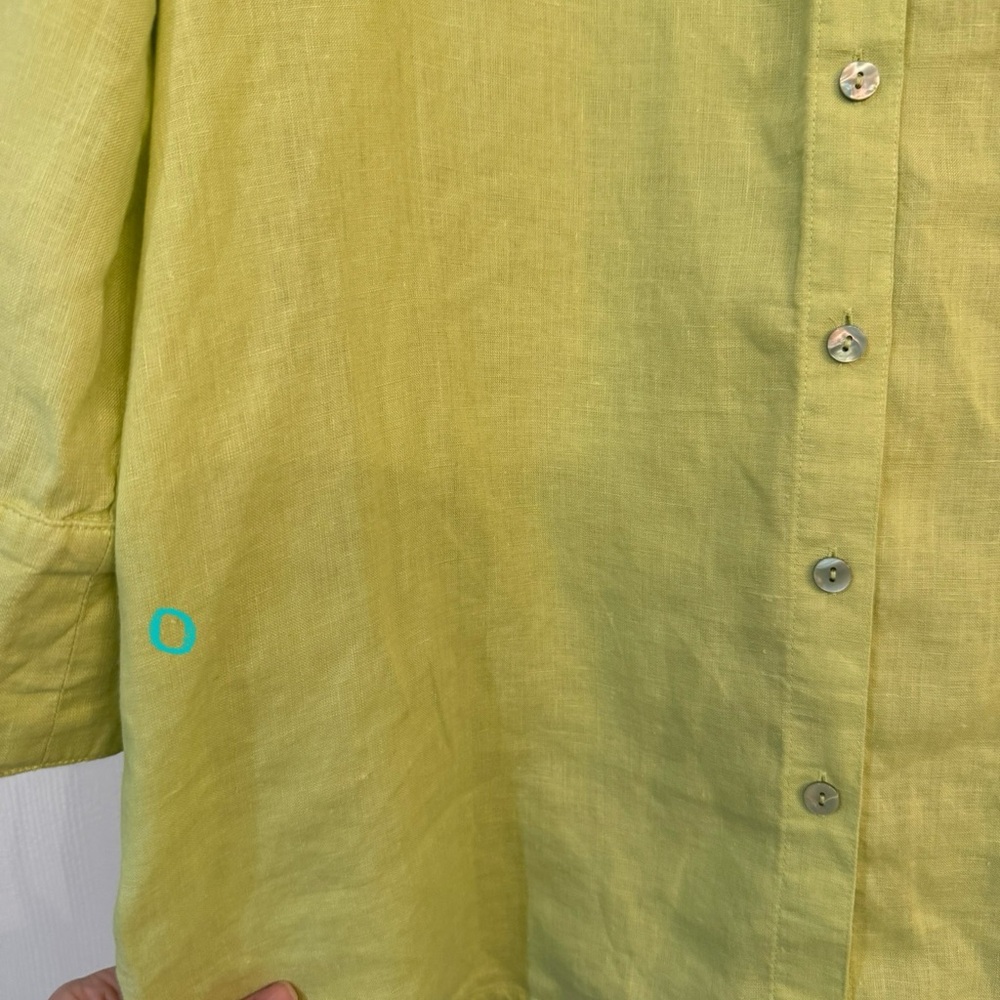 Chico’s No Iron 100% Linen Lime Green Button-Up Shirt - Picture 7 of 7